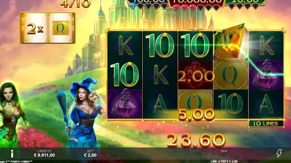 ภาพกราฟิกธีมเวทมนตร์ของเกมสล็อต Book of Oz Magic 5 Power Combo