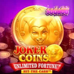 หน้าจอเกมสล็อต Joker Coins Unlimited Fortune ที่แสดงสัญลักษณ์เหรียญและตัวตลก